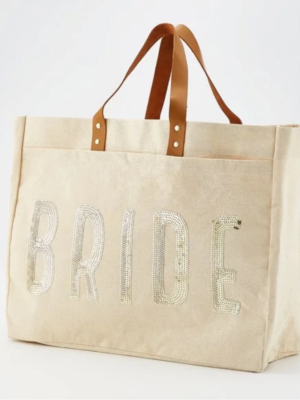 Mud Pie Cream Canvas Tote with Gold Sequin 'BRIDE'